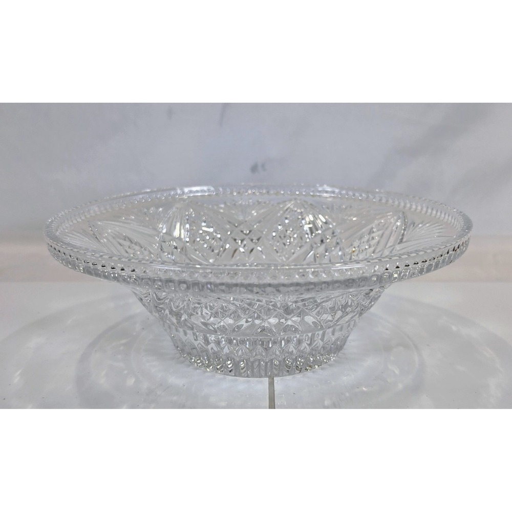 Vintage 9.5" Bohemian Cut Crystal Serving Bowl Pinwheel Starburst Sawtooth Edge